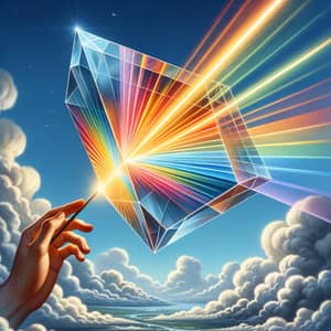 Crystal Prism in Sky: Radiant Light Refraction Explosion