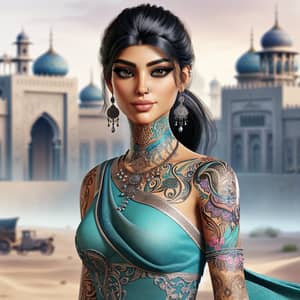 Stunning Middle Eastern Woman Adorned with Intricate Tattoos