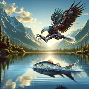 Realistic Bald Eagle Grabs Fish: Stunning Landscape Illustration