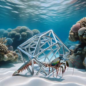 Realistic Mantis Shrimp Swimming Through Metallic Geometric Object