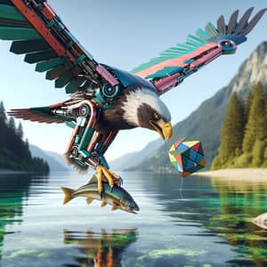 Realistic Robotic Eagle Snatching Fish from Lake