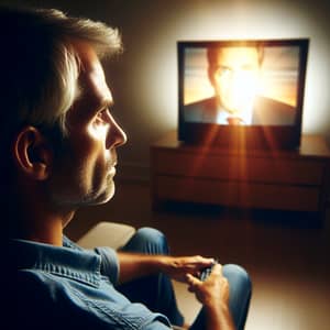 Captivated Caucasian Man Watching TV News Show