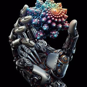 Advanced Robotic Hand Holding Colorful Geometrical Fractal Object