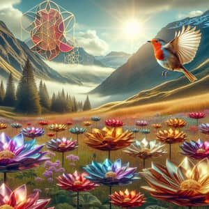 Colorful Metallic Flowers in Stunning Mountain Landscape