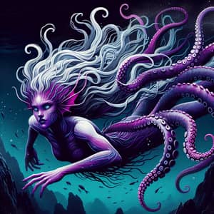 Ursula Sea-Witch Swimming in Dark Ocean Depths