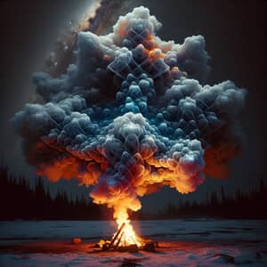 Colorful Geometric Fractal Smoke Art from Campfire | Night Sky