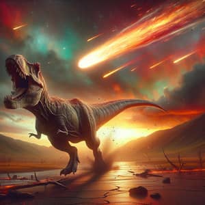 Dramatic Dinosaur Running from Comet Impact