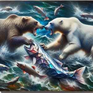 Breathtaking Bear Battle in River | Geo-Object in Background