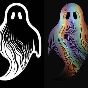 Black and White Ghost Stencil with Holographic Interior