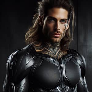 Handsome Man with Long Hair, Blue Eyes & Alien Warrior Armor
