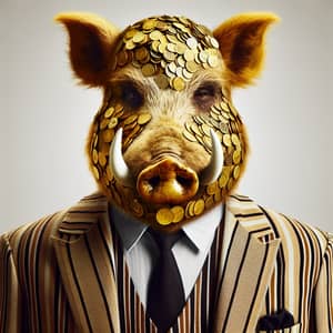 Gangster Boar with Golden Coin Texture Dressed in Al Capone style