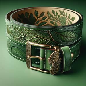 Eco-Friendly Green Leather Belt with Plant Motifs