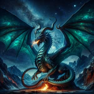Majestic Dragon with Iridescent Scales | Night Sky Scene