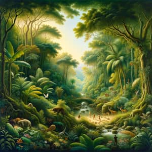 Lush Jungle Landscape Inspired by Rousseau Art