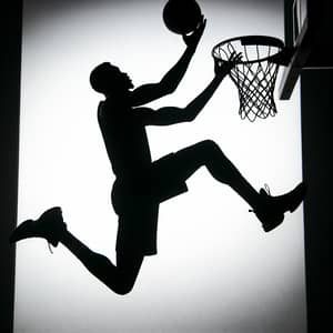 Silhouette of Basketball Player Going for Layup at Rim