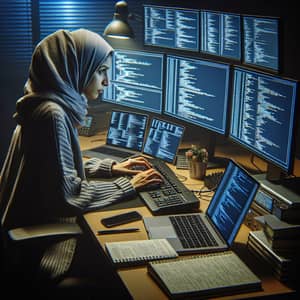 Middle-Eastern Woman Performing Complex Coding Tasks