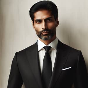 Confident Middle-Aged South Asian Man in Charcoal Suit