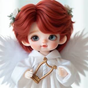 Red-Haired Angel Doll with Golden Harp | Unique Collectible Toy