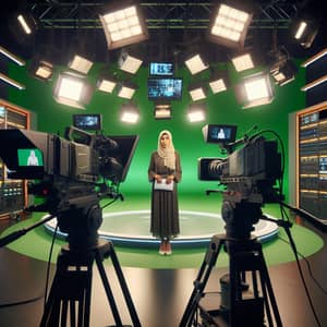 Professional Studio Three-Camera Setup with Middle-Eastern Presenter