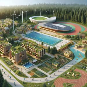 Sustainable Olympic Village in Forest with Wooden Stadium