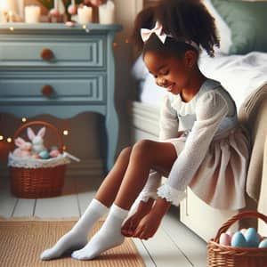6-Year-Old African Girl Easter Day Routine in Neat Bedroom
