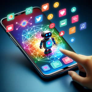 AI Smartphone App with Robot Icon and Colorful Geometric Designs