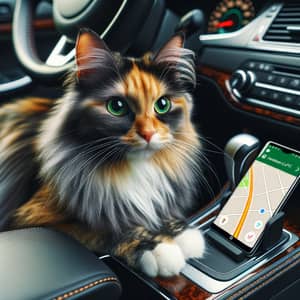 Colorful Tortoiseshell Cat Driving Car | GPS Adventure