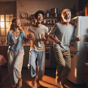 Joyful Dance in a Cozy Kitchen: Diverse Family Happiness
