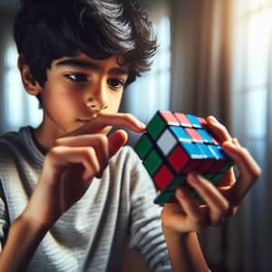 11-Year-Old Arabian Boy Solving Rubik's Cube | Engaged and Determined