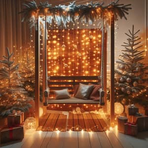 Festive Photo Zone: Cozy Home Setting with Sparkling Fairy Lights
