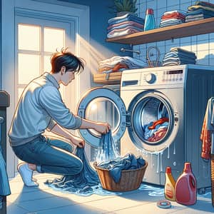 Asian Person Doing Laundry in Modern Room | Laundry Scene