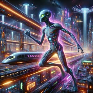 Cyberpunk Alien in Futuristic Metropolis - Digital Painting