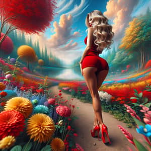 Enchanting Blonde Woman in Vibrant Flower Field - Majestic Beauty