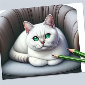 Detailed Image of Short-Haired White Cat in Cozy Chair