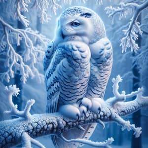 Majestic Snowy Owl Perched on Snow-Covered Tree Branch