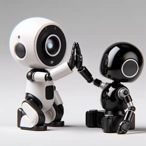 Adorable Black and White Robots High-Fiving | Realistic Photo