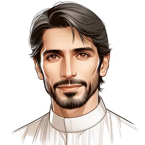 Detailed Middle Eastern Man Portrait Drawing | Traditional Attire