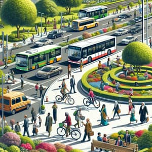 Bustling Transportation Hub in Green Environment