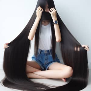 Asian Teenage Girl with Long Black Hair