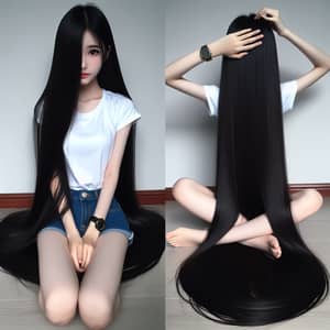Mysterious Asian Teenager with Rapunzel-Like Black Hair