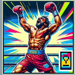 Triumphant Boxer Illustration with Comic Book Flair