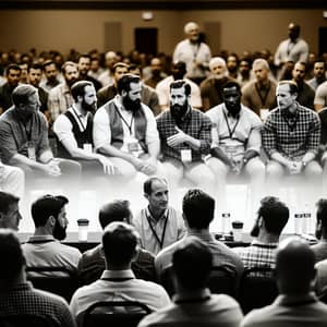 Diverse Christian Men's Marriage Seminar with Speakers Panel | Candid Documentary Photo