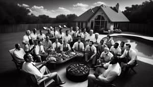 Texas Style BBQ Pit: Festive Backyard Scene in Timeless Black and White