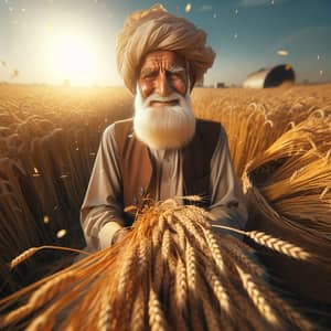 Experienced Pakistani Farmer Harvesting Wheat Crop | Rural Scene