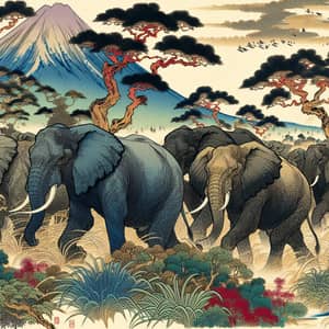 Japanese Edo Period Elephant Painting | Vibrant Colors & Detail