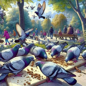 Bustling City Park Pigeons: A Vibrant Scene