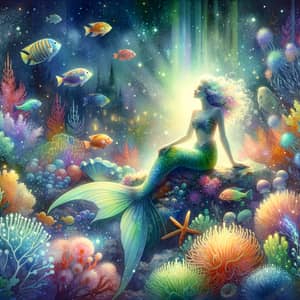 Magical Underwater Panorama: Enchanting Mermaid Amidst Marine Life