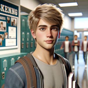 Realistic 18-Year-Old Caucasian Boy in School Setting