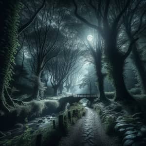 Mystic Night Pathway: Moonlit Shadows & Whispering Leaves