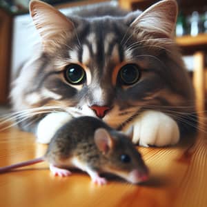 Domestic Cat Hunting Mouse - Nature's Predatory Scene